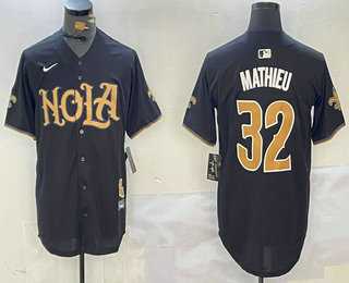 Mens New Orleans Saints #32 Tyrann Mathieu Black Nola Baseball Jersey->new orleans saints->NFL Jersey